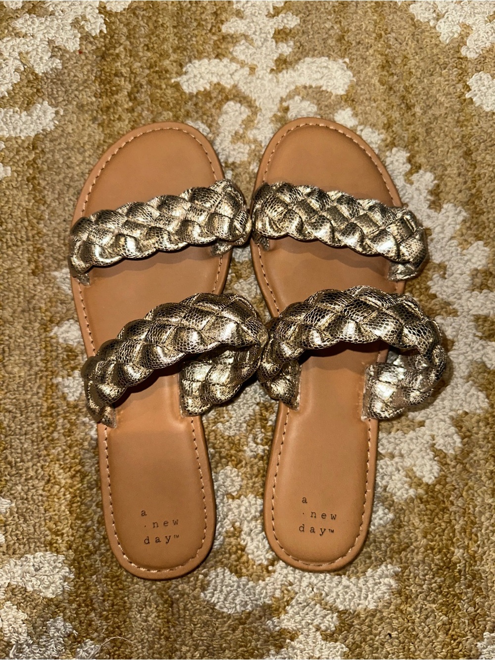 a new day Metallic Gold Braided Double-Strap Slide Sandals